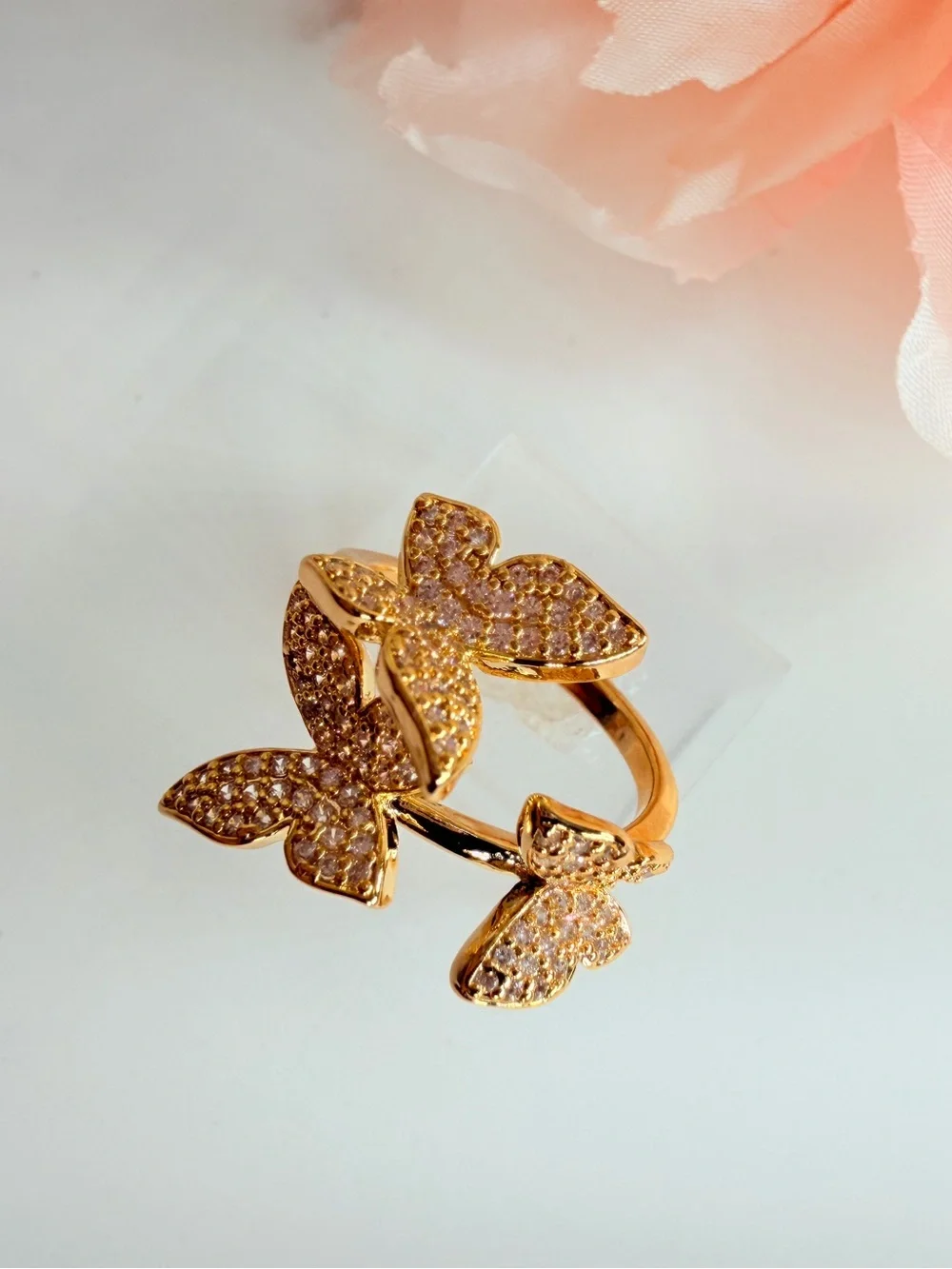 Gold Plate, Butterfly Crystal Ring